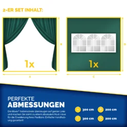 Tillvex® 2X Seitenwand Grün Für Pavillon 3x3m & 3x6m | Faltpavillon Seitenteile Wasserabweisend | Seitenfenster & Reißverschluss | Seitenwände Für Gartenzelt Partyzelt -Deutschland Garten Zier Verkaufs-Shop 910b97be97209373b005edfebff58a8e
