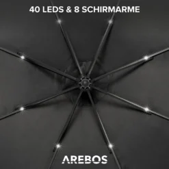 AREBOS Sonnenschirm Mit LED, Gartenschirm, Terrassenschirm, Balkonschirm, Ampelschirm Mit Kurbel, Aufklappbar, Anthrazit -Deutschland Garten Zier Verkaufs-Shop 91519f8da63257f0c3db54162e4caa28