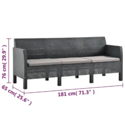VidaXL 3-Sitzer Gartensofa Mit Kissen Anthrazit PP Rattan -Deutschland Garten Zier Verkaufs-Shop 91602236d6d3a23f6661fd7b8cbeb00e