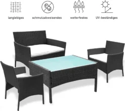 Wolketon Gartenmoebel Set Poly Rattan Balkonmoebel Sitzgruppe Schwarz Langlebig Lounge Set Mit 2-er Sofa, Singlestuehle, Tisch Und Sitzkissen¡­