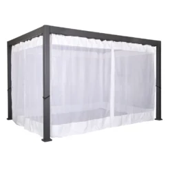 Pergola HWC-J32, Garten Lamellen-Pavillon, 11cm-Alu-Gestell 4x3m Dunkelgrau Mit Seitenwand + Moskitonetz Weiß -Deutschland Garten Zier Verkaufs-Shop 92e746ee84e5e997e12627d9a72ba9e9
