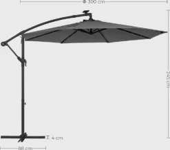 SONGMICS Sonnenschirm Mit LED-Solar-Beleuchtung, Ø 300 Cm, 32 LED-Lämpchen, Mit Ständer, Sonnenschutz UPF 50+, Mit Kurbel, Grau GPU118G01 -Deutschland Garten Zier Verkaufs-Shop 93ce3a131d3ce2f1a1072e64affc0172