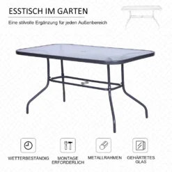 Outsunny Gartentisch Bistrotisch Balkontisch Garten Beistelltisch Bistrotisch Gartenmöbel Mit Glasplatte Schirmloch Hartglas + Metall Carbongrau 140 X 80 X 70 Cm -Deutschland Garten Zier Verkaufs-Shop 9432fd95d146a6fb1b9a95a41522a020