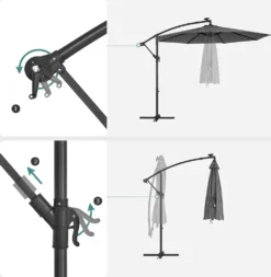 SONGMICS Sonnenschirm Mit LED-Solar-Beleuchtung, Ø 300 Cm, 32 LED-Lämpchen, Mit Ständer, Sonnenschutz UPF 50+, Mit Kurbel, Grau GPU118G01 -Deutschland Garten Zier Verkaufs-Shop 949727188c4094385b665895fe28ed6f