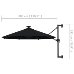 VidaXL Sonnenschirm Wandmontage Mit LEDs Und Metallmast 300 Cm Schwarz -Deutschland Garten Zier Verkaufs-Shop 953adfcd39fe67ad4079c0ea860fe55e