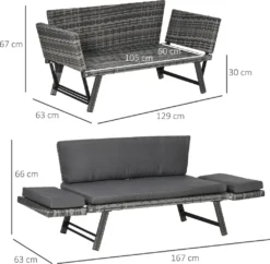 Outsunny Polyrattan Gartensofa 2 Sitzer Gartenmöbel Loungesofa Gartenbank Gartenliege Klappbar Armlehnen Stahl Grau 129 X 63 X 67 Cm -Deutschland Garten Zier Verkaufs-Shop 9593b94df2a7edc528d13448e20b40c1