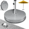 KESSER® Granit Sonnenschirmständer Mit Edelstahlrohr, Hochwertiger Schirmständer Sockel 25KG - Für Schirmstöcke Bis 16-48 Mm, Inkl. Transport Griff Garten Balkonschirmständer, Farbe:Grau, Größe:Rund