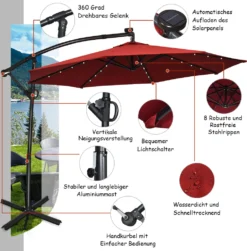 COSTWAY 300cm Sonnenschirm Mit LED-Solar-Beleuchtung, 360° Drehbar Ampelschirm Neigbar Mit Kurbel & Kreuzfuß, Terrassenschirm Gartenschirm LED Schirm Für Garten, Terrasse, Pool, Balkon -Deutschland Garten Zier Verkaufs-Shop 95ad60caa048a7f8cfbae1cc629afc92