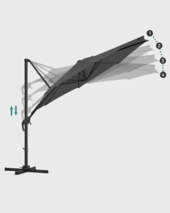 SONGMICS Sonnenschirm Ø 300 Cm, UV-Schutz Bis UPF 50+, Um 360° Drehbar, Ampelschirm, Mit Kurbel Zum Öffnen Und Schließen, Mit Ständer, Grau GPU35GY -Deutschland Garten Zier Verkaufs-Shop 9692913d6f31648642601d6367181a8d