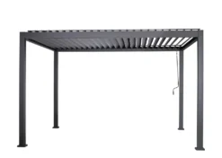 Pergola HWC-J32, Garten Lamellen-Pavillon, 11cm-Alu-Gestell 4x3m Dunkelgrau Mit Seitenwand + Moskitonetz Weiß -Deutschland Garten Zier Verkaufs-Shop 973b012dfa8839db225086c40a75abde