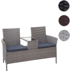 Poly-Rattan Sitzbank Mit Tisch MCW-E24, Gartenbank Sitzgruppe Gartensofa, 132cm Grau, Kissen Dunkelgrau -Deutschland Garten Zier Verkaufs-Shop 97a1cbf30ba3fcb23cdb9ac5773e868b