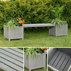 Mucola 2 Blumenkästen Mit Gartenbank In Grau Aus Holz Garten Bank Blumenkasten Holzbank