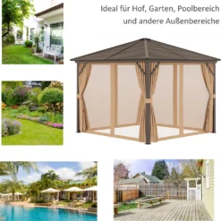 Outsunny Gartenpavillon Partyzelt 4 X Doppel-Seitenwänden Laternenhaken Alu + Polyester Bronze+Hellbraun Ca. 3 X 3 X 2,5 M -Deutschland Garten Zier Verkaufs-Shop 97ef2cf56c9e1e2c073e5281c533a32a
