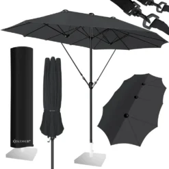 KESSER® Sonnenschirm Doppelsonnenschirm Inkl. Abdeckung + Windsicherung | Gartenschirm | Marktschirm | Terrassenschirm Mit Handkurbel | Oval | Aluminium | UV-beständig | Wasserabweisend, Farbe:Anthrazit