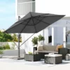 SONGMICS Sonnenschirm 290 X 290 Cm, UV-Schutz UPF 50+, Um 360° Drehbar, Mit Ständer, Befestigungsgurten Und Abdeckung, Rauchgrau GPU039G01