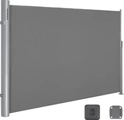 SONGMICS Alu Seitenmarkise, Ausziehbar, 160 X 400 Cm, Aus Polyester (280 G/m²), Markise, Sichtschutz, Sonnenschutz, Blickdicht, Seitenrollo, Für Balkon, Terrasse, Garten, Hellgrau ASG164G03