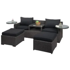 Poly-Rattan Garnitur HWC-J38, Garten-/Lounge-Set Sitzgruppe, Spun Poly Halbrundes Rattan Grau, Kissen Anthrazit -Deutschland Garten Zier Verkaufs-Shop 9a27781215333703f5472165629074b1