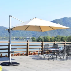 COSTWAY Sonnenschirm Ø300cm, Terrassenschirm Mit Kreuzfuß, Ampelschirm Gartenschirm Neigbar, Quadratischer Freischwinger, Marktschirm Mit Kurbel Für Garten Und Pool -Deutschland Garten Zier Verkaufs-Shop 9a7d9a2ce964ab8c275fcb1b60859d85