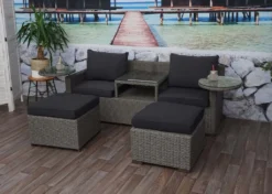 Poly-Rattan Garnitur HWC-J38, Garten-/Lounge-Set Sitzgruppe, Spun Poly Halbrundes Rattan Grau, Kissen Anthrazit -Deutschland Garten Zier Verkaufs-Shop 9a9115249ef1ce86b215b4cdf1951ff9