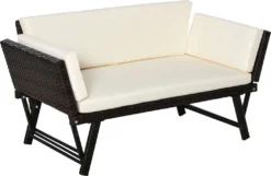 Outsunny 2er Gartensofa Gartenmöbel Loungesofa Gartenbank Gartenliege Klappbare Armlehnen Polyrattan + Stahl Braun 129 X 66 X 79 Cm
