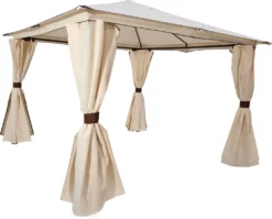 Pavillon VENEZIA 3x3 Meter, Stahl Schwarz, Plane PVC-beschichtet écru, Mit Seitenplanen