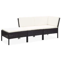 VIDAXL 3-tlg. Garten-Lounge-Set Mit Auflagen Poly Rattan Schwarz