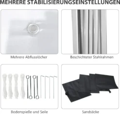 Outsunny Faltpavillon 2,97 X 2,97 M, Pavillon Mit Seitenwänden, Campingzelt Mit UV-Schutz, Partyzelt Mit Sandsack, Gartenpavillon, Pop-Up-Zelt Für Terrasse, Stahl, Hellgrau -Deutschland Garten Zier Verkaufs-Shop 9f208026b96466579a4430eb03bb6ef8