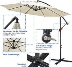 EINFEBEN 3m Sonnenschirm Sonnenschirme Ampelschirm Gartenschirm Terrassen UV40+ Marktschirm,Beige,3m -Deutschland Garten Zier Verkaufs-Shop a180d7efc1192802ac216e6d996e6501