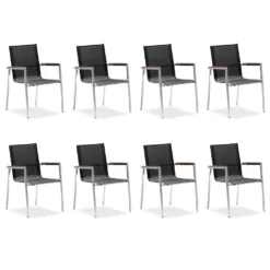 Zelsius 8x Edelstahl Gartenstuhl Mit Teak Holz Armlehne | 55 X 56 X 88 Cm | Schwarz