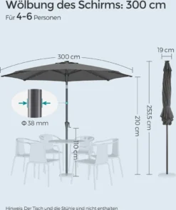 SONGMICS Sonnenschirm 300 Cm Mit LED-Solar-Beleuchtung, 32 LED-Lämpchen, UV-Schutz UPF 50+, Beidseitig Um 30° Knickbar, Ohne Ständer, Grau GPU33GY -Deutschland Garten Zier Verkaufs-Shop a2bfab146e49e8cc44a73fefa2de6735
