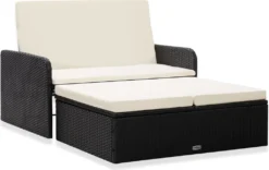 VidaXL 2-tlg. Garten-Lounge-Set Mit Auflagen Poly Rattan Schwarz
