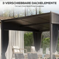 Outsunny Pergola, 3,65 X 2,55 M Pavillon, Terrassenüberdachung Mit Schiebedach, Gartenpavillon Mit Vorhängen, Für Garten, Hof, Alu+Metall, Dunkelgrau -Deutschland Garten Zier Verkaufs-Shop a401f2de0aee9c60c0fd1fdd5edb3d11