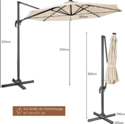 COSTWAY Ø300cm LED Ampelschirm Sonnenschirm, Gartenschirm Mit 28 Solarlichtern & Nabenleuchte, Strandschirm Terrassenschirm Neigbar, Beleuchteter Schirm Für Cafés, Pools, Gärten -Deutschland Garten Zier Verkaufs-Shop a462aa640fdf6023d5d70530c2fcb467