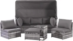 Merax Gartenmöbelset Polyrattan Mit Sonnendach Und Kissen Für 5 Personen, Loungeset Balkonmöbel Set Mit 3-Sitzer Sofa Inkl. Dach, 2x Einzelsessel, 1x Ottoman, 1x Tisch, 194 X 128 X 157 Cm -Deutschland Garten Zier Verkaufs-Shop a4c3b31c30b72950f4cffff1dd3d0557