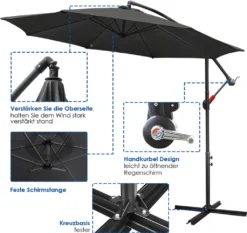Lospitch 3.5m Sonnenschirm Gartenschirm Ampelschirm Mit Ständer UV40+ LED Solar Sonnenschutz,Grau,3.5m -Deutschland Garten Zier Verkaufs-Shop a4df62ca94239236c632ce9bde5d56a4 2