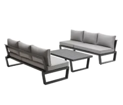 Dehner Gartenlounge Bellevue Inkl. Polster, 3-teilig, Aluminium/Polyester/Polyurethan, Dunkelgrau/hellgrau