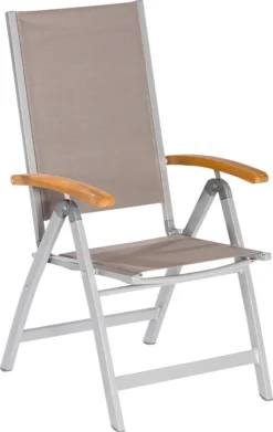 Merxx Klappsessel "Naxos" - Aluminiumgestell Silber Mit Akazienholz Und Textilbespannung Grau