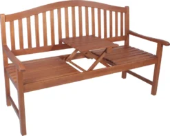 Holz Gartenbank PHUKET Mit Tisch - 3-Sitzer / 150 Cm -Eukalyptus Geölt Sitz Bank