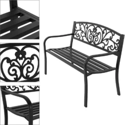 ECD Germany Gartenbank Mit Armlehnen & Rückenlehne Mit Muster, Schwarz, Aus Stahl Und Gusseisen, Wetterfeste Terrassenbank, Metallbank Für Garten Terrasse -Deutschland Garten Zier Verkaufs-Shop a6af9309745b6eaf99f47faf71e74b39