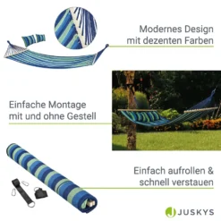 Juskys Hängematte Caracas 230 X 150 Cm In Grün-Blau – Doppelhängematte Aus Baumwolle Für 2 Personen Mit Kissen – Outdoor-Hängematte Bis 300 Kg -Deutschland Garten Zier Verkaufs-Shop a71c108b0ab565fa3ece54540dd325c0