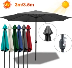 Wolketon 3m-3.5m Sonnenschirm Marktschirm Mit Handkurbel UV40+ Outdoor-Schirm Terrassen Gartenschirm,Grau,3.5m