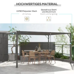 Outsunny Pavillon Mit Lamellendach 4 X 3 M Gartenpavillon BBQ-Pavillon Mit Handkurbel Dach Einstellbar Terassenüberdach Wetterfest Aluminium Grau -Deutschland Garten Zier Verkaufs-Shop a79940048c4d87132928f14ee488b996