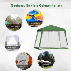 Outsunny Gartenpavillon Pavillon Festzelt Partyzelt Wetterfest Zelt Mit Moskitonetz Metall + Polyester Grün 3 X 3 M -Deutschland Garten Zier Verkaufs-Shop a7cb38f5b9a9405567d0bef4db3deda2