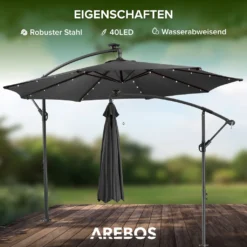 AREBOS Sonnenschirm Mit LED, Gartenschirm, Terrassenschirm, Balkonschirm, Ampelschirm Mit Kurbel, Aufklappbar, Anthrazit -Deutschland Garten Zier Verkaufs-Shop a8a019df8c4f3fcbdf421ca0736b121a