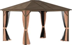 Outsunny Gartenpavillon Pavillon 300L X 365B X 262H Cm Gartenzelt Festzelt Partyzelt Mit 4 X Doppel-Seitenteile Wetterfest Aluminium Polyester Bronze