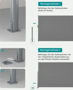 SONGMICS Alu Seitenmarkise, Ausziehbar, 160 X 400 Cm, Aus Polyester (280 G/m²), Markise, Sichtschutz, Sonnenschutz, Blickdicht, Seitenrollo, Für Balkon, Terrasse, Garten, Hellgrau ASG164G03 -Deutschland Garten Zier Verkaufs-Shop ab6a905a4ec47ea82b8613c7b1a8e859