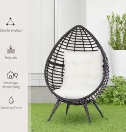 Outsunny Rattansessel In Tropfenform, Gartensessel Mit Sitzkissen, Erhöhter Rattanstuhl, Stahl, Braun, 101 X 89 X 156 Cm -Deutschland Garten Zier Verkaufs-Shop ad6b83aee0efe27e78e42cbea2a34876