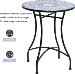 Outsunny Gartentisch Mosaiktisch Balkontisch Beistelltisch Seviertisch Rund Stahl + Keramik Blau + Weiß Ø60 X H71 Cm -Deutschland Garten Zier Verkaufs-Shop adcbfe7b79be7d293f414d2384e9e135