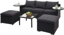 Poly-Rattan Garnitur HWC-J38, Garten-/Lounge-Set Sitzgruppe, Spun Poly Halbrundes Rattan Anthrazit, Kissen Dunkelgrau -Deutschland Garten Zier Verkaufs-Shop ae21805c609ad5bdb59dfbf52947c26e