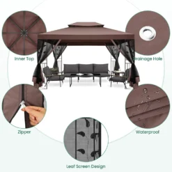 Gartenpavillon Faltpavillon 3 X 4 M, Terrassenpavillon Überdachung Mit Seitenwänden & Doppeldach, Zelte Für Schutz Vor Sonne Und Regen, Abgeschirmter Pavillon Für Party Hinterhof, Braun -Deutschland Garten Zier Verkaufs-Shop ae21b478180433498d47f9f093c8d318